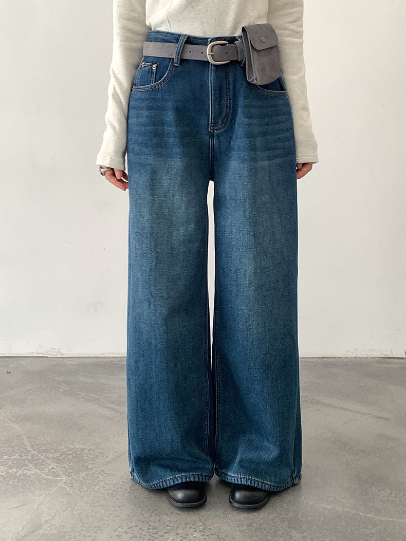 【LD11049】實拍S~XL美式加絨加厚高腰牛仔褲＋皮帶腰包251202