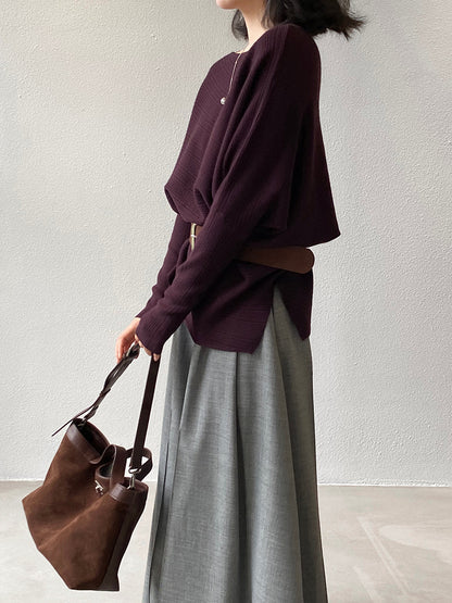 【cim9033】實拍韓系高級感長袖斜肩針織衫＋腰帶251030