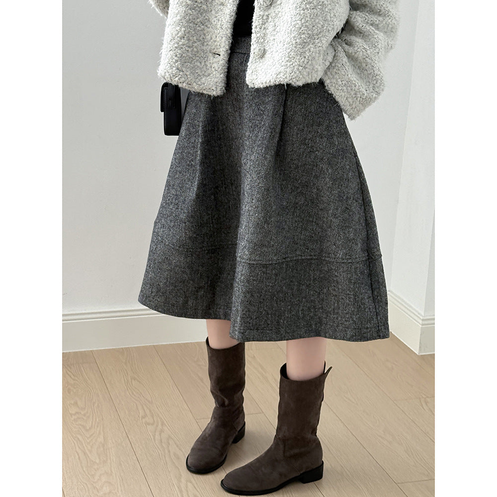 【Y8076】實拍氣質羊毛30%毛呢微花苞傘裙251201