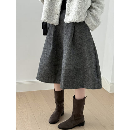 【Y8076】實拍氣質羊毛30%毛呢微花苞傘裙251201