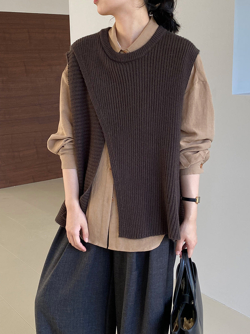 【cim8979】實拍秋冬設計師款不規則寬鬆針織馬甲251030