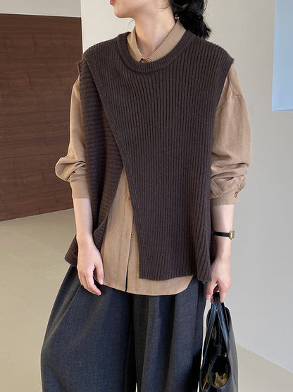 【cim8979】實拍秋冬設計師款不規則寬鬆針織馬甲251030