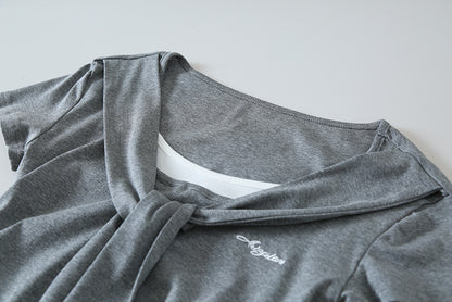 【LD11174】實拍設計感韓系絕美粉色帶披肩/綁帶假兩件短袖T恤260317