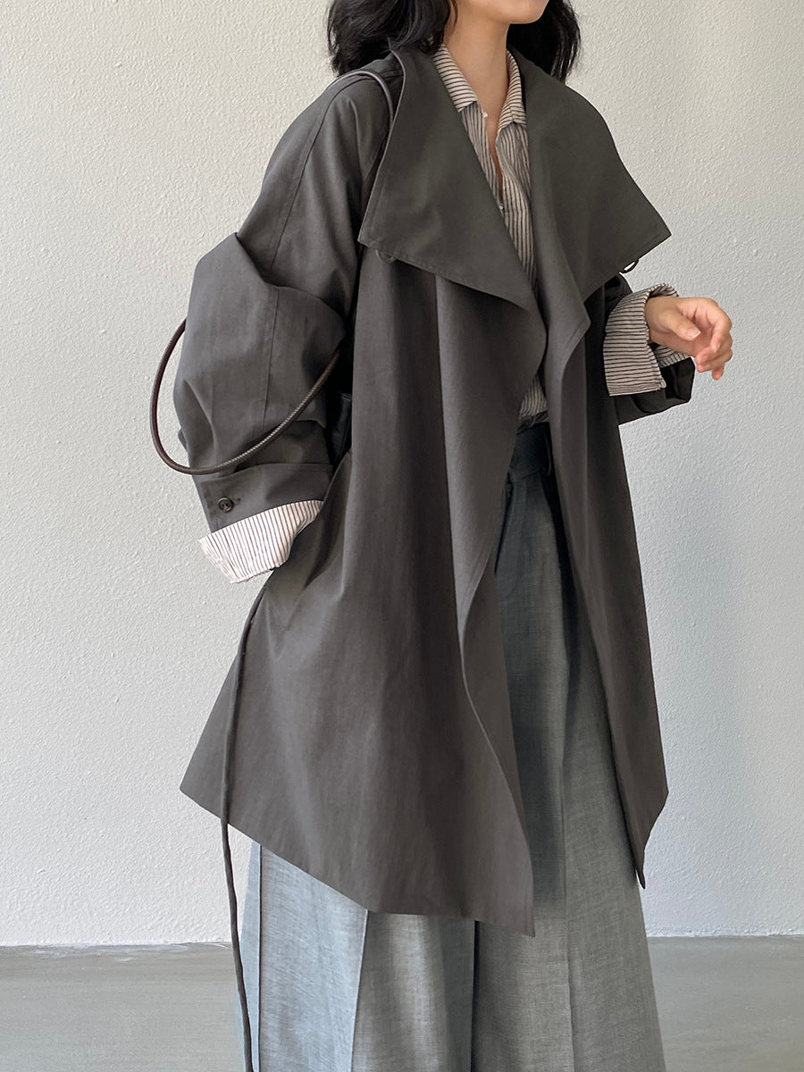 【cim1659】實拍秋冬復古英倫翻領風衣外套＋繫帶251030