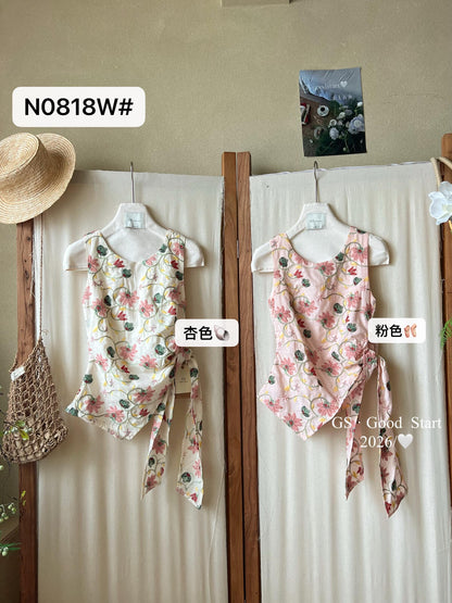 【L818W】甜美初戀少女感✨精緻重工刺繡不規則修身無袖背心260518