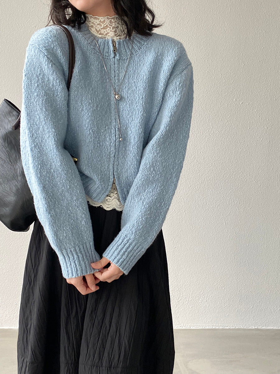 【cimz1386】實拍雙頭拉鍊羊毛保暖針織外套（羊毛34%)251201