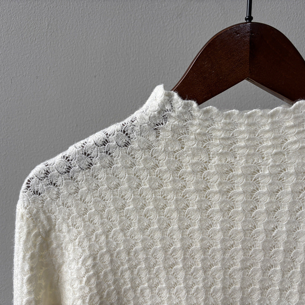 【Y312】實拍高單質感鏤空蕾絲半高領針織衫251106