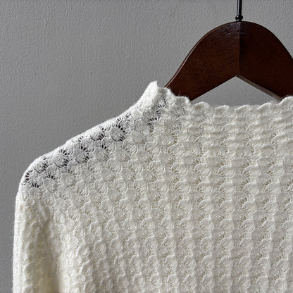 【Y312】實拍高單質感鏤空蕾絲半高領針織衫251106