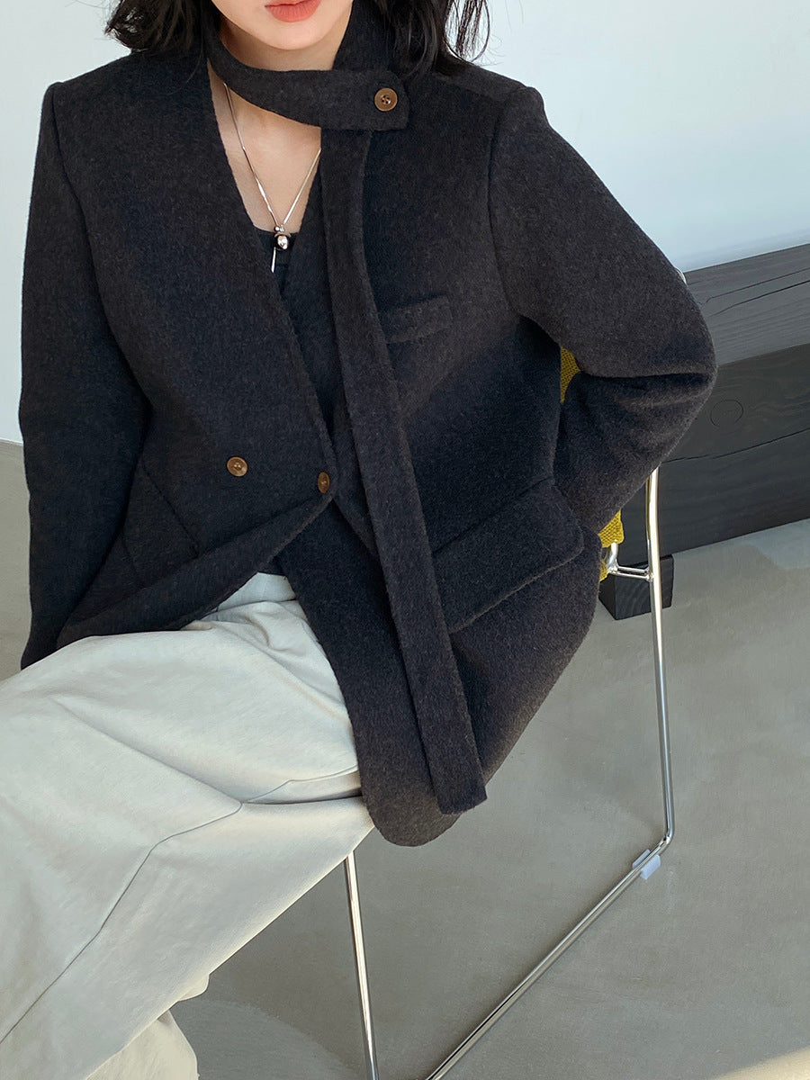 【cimz809】實拍復古雙面羊毛西裝外套+飄帶（羊毛100)251120