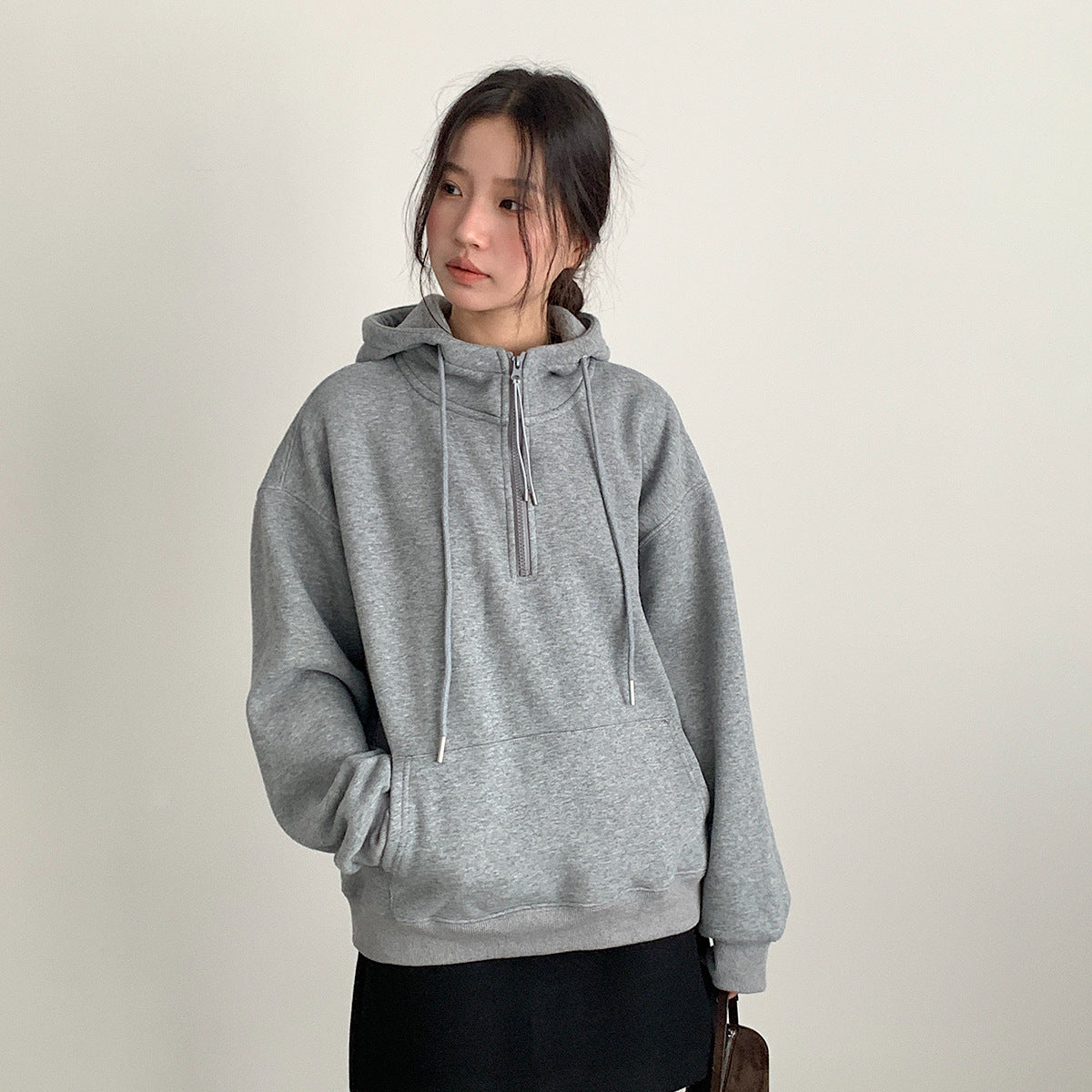 【LD11064】實拍慵懶灰色加絨加厚連帽寬鬆衞衣251209