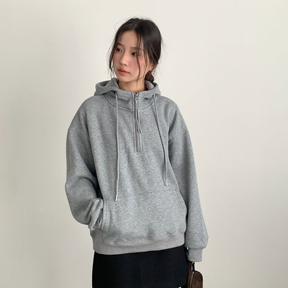 【LD11064】實拍慵懶灰色加絨加厚連帽寬鬆衞衣251209