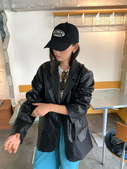 【H5398】實拍韓系高級感黑色皮衣西裝外套250902