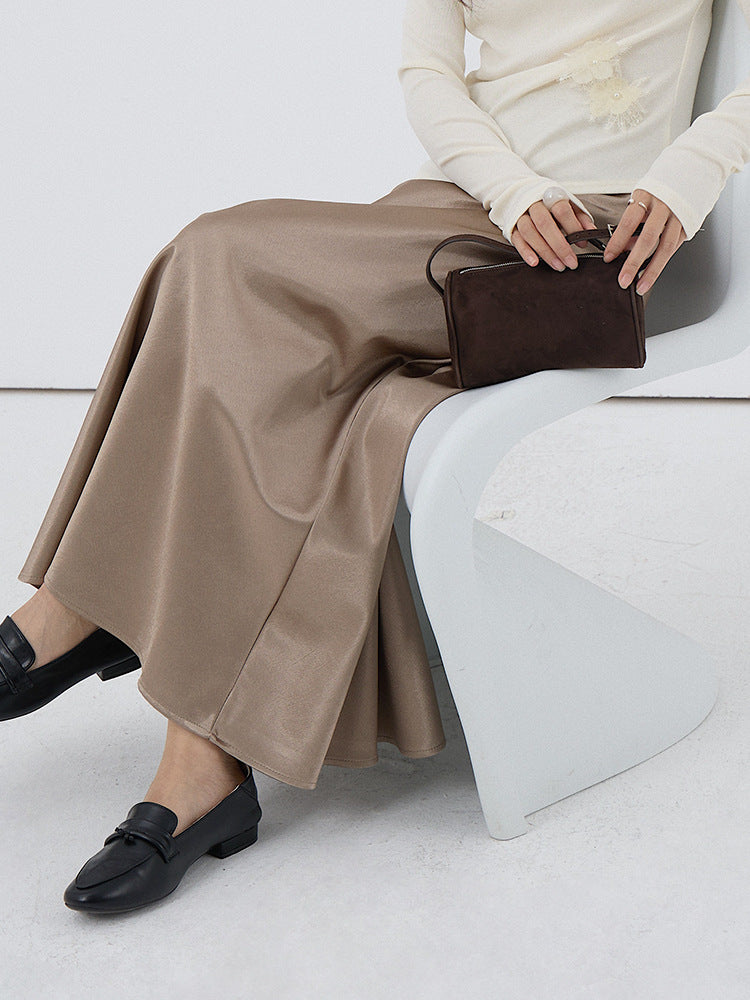 【LD3288】實拍秋冬高腰垂感抓絨厚款緞面魚尾裙251103