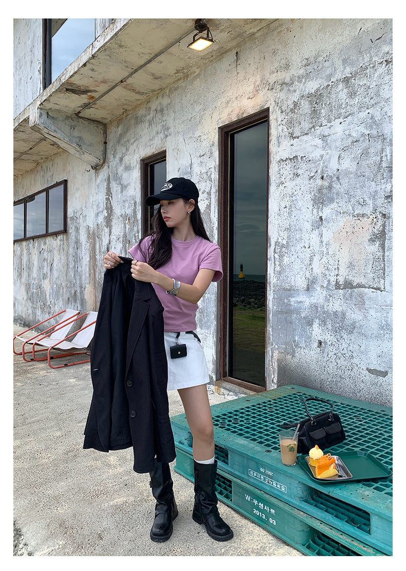 【H5388】實拍基礎7色磨毛圓領短袖T恤250902