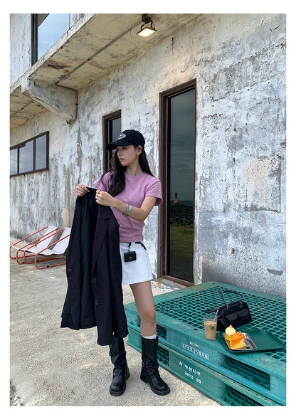 【H5388】實拍基礎7色磨毛圓領短袖T恤250902