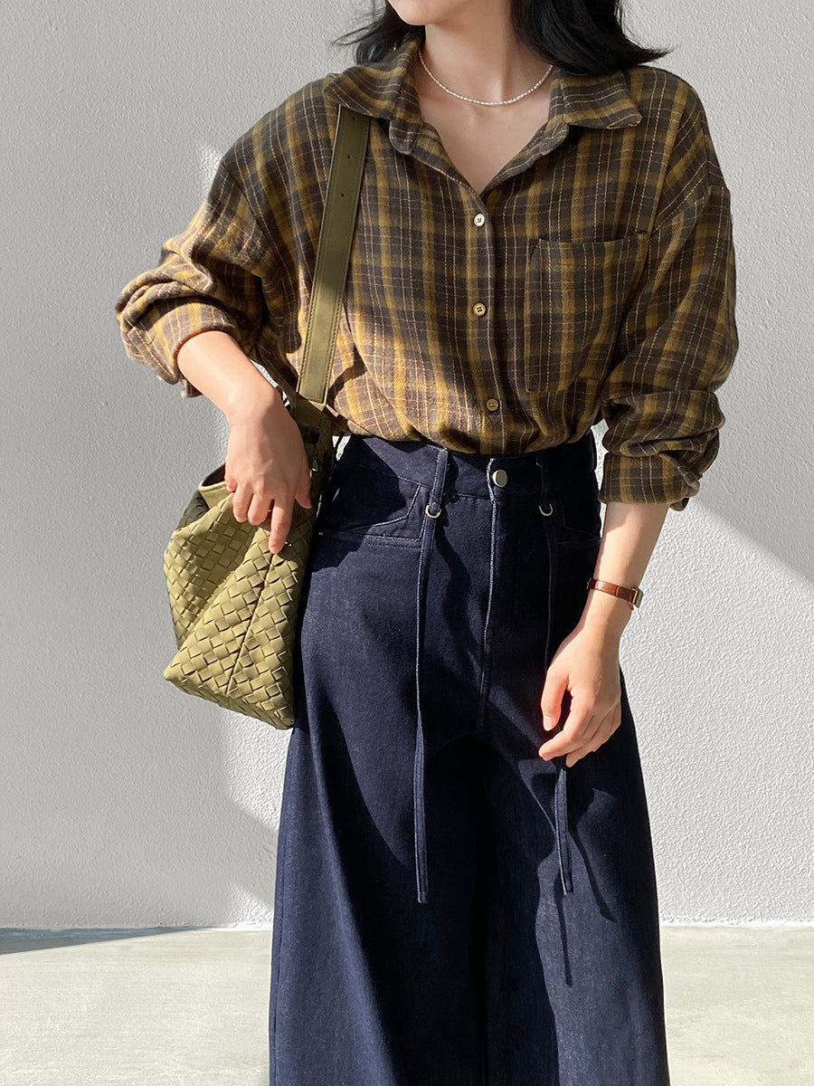 【cimz1753】實拍磨毛加厚復古格紋襯衫 251120