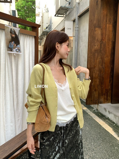 【LNM8600】檸檬家羊毛100%鬆軟慵懶・V領短版針織外套260909