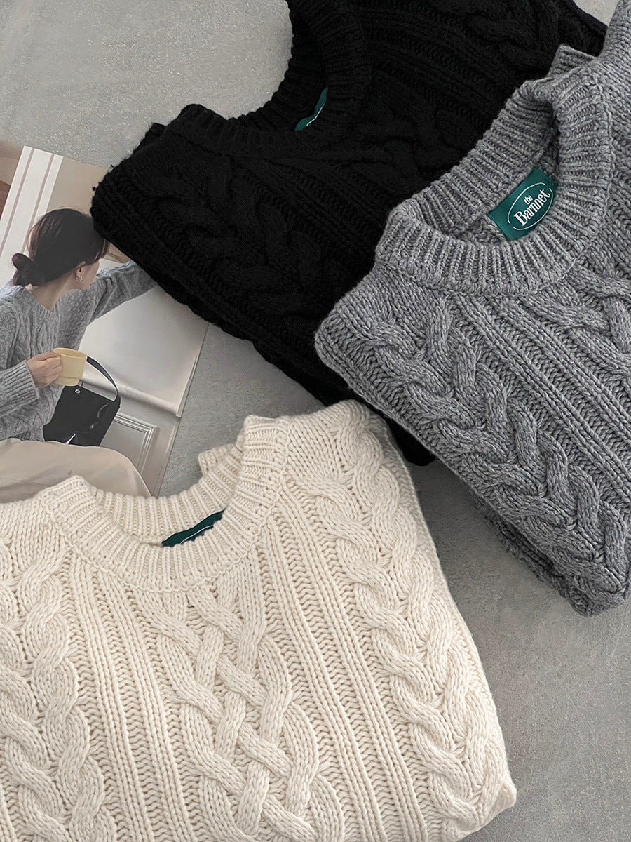 【cimz1398】實拍復古加厚保暖棒針麻花針織毛衣（棉羊毛17)251120