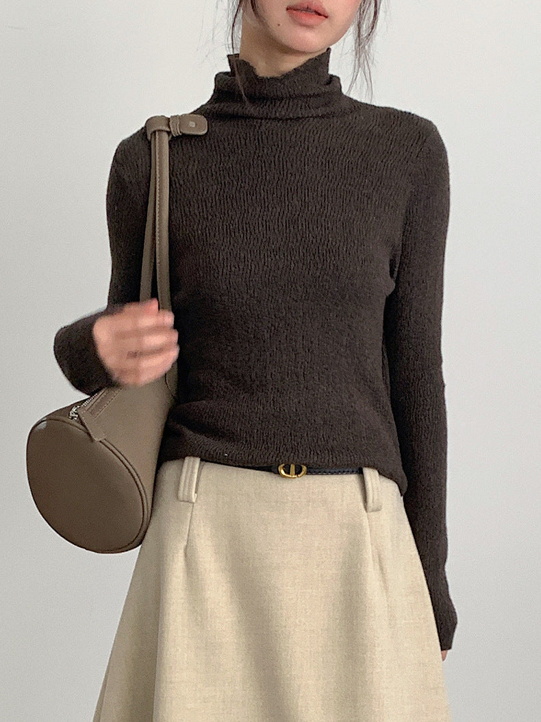 【LD11061】實拍紗網肌理超彈高領修身打底T恤251209