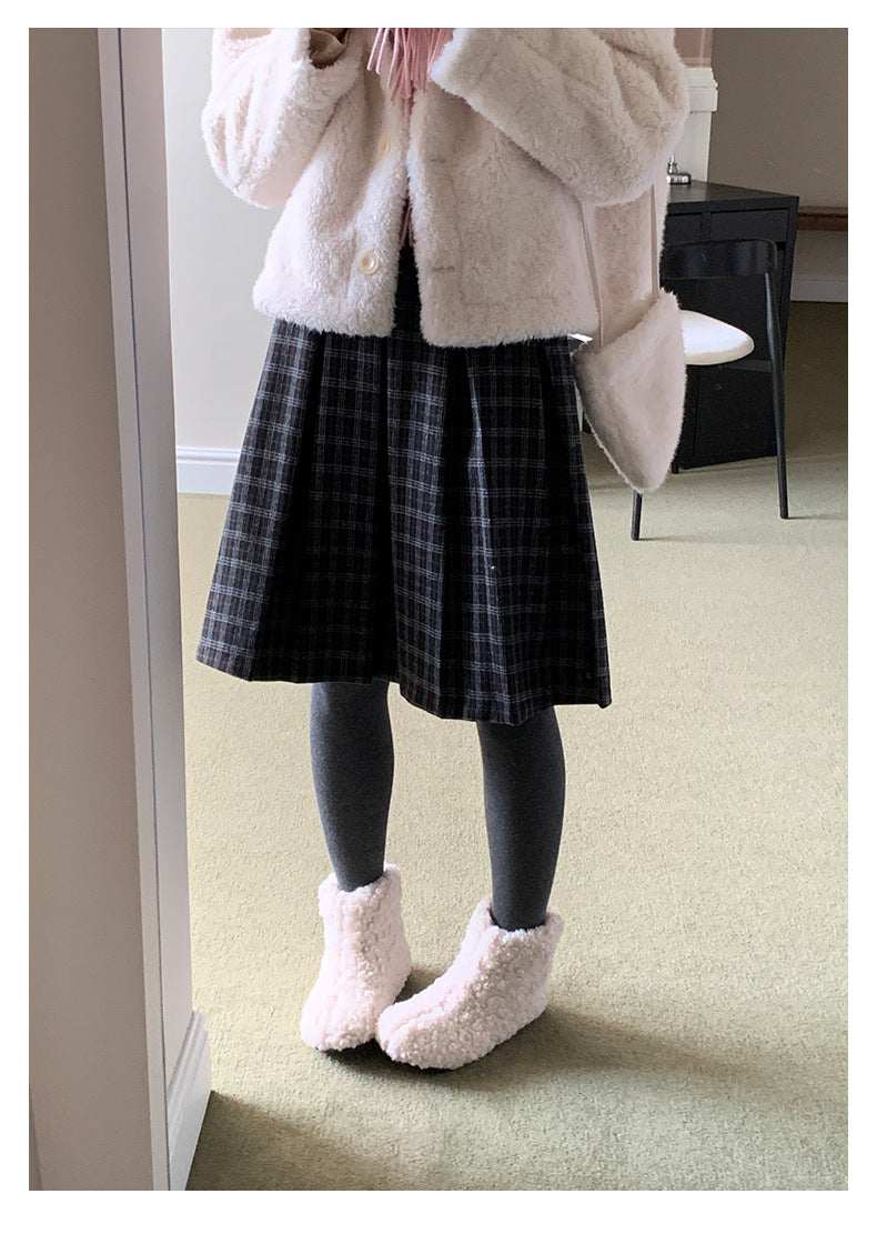 【H5502】實拍學院復古磨毛格子百褶A字裙251118