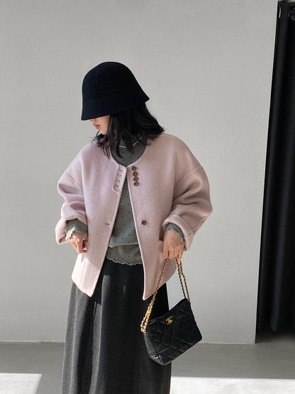 【cimz8538】實拍超美香芋色廓形厚款雙面羊毛外套大衣（羊毛100)251120