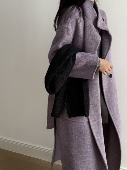 【Y25527】實拍高單質感雙面羊毛呢立領大衣（棉羊毛68%)251106