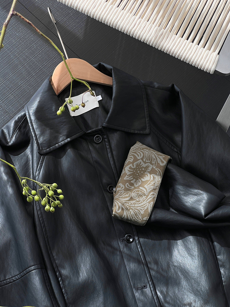 【cimz1667】實拍個性復古黑色工裝皮衣外套251120