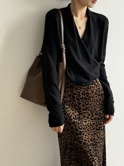 【Y218】實拍法式高級感交叉長袖針織衫(羊毛5%)251016