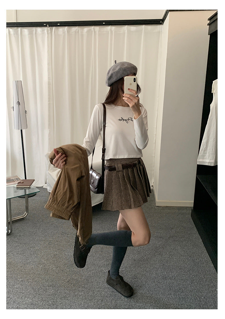 【H5492】實拍S~XL復古學院風磨毛百褶a字裙（內有安全褲）251109