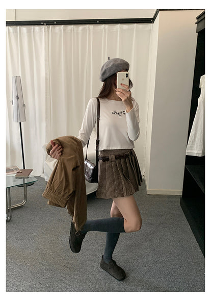 【H5492】實拍S~XL復古學院風磨毛百褶a字裙（內有安全褲）251109