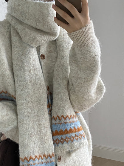 【YP6106】 實拍費爾島提花針織外套＋圍巾(含羊毛3%) 251023