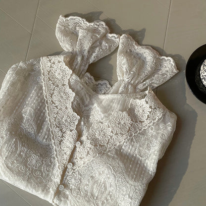 【cim2672】實拍早春高級刺繡蕾絲襯衫250213