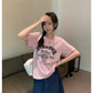 【H6631】實拍韓國復古英文圖案棉質印花T恤230505