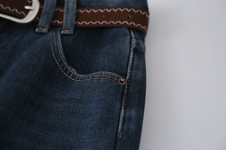 【LD11073】實拍S~XL保暖加絨加厚高腰直筒牛仔褲251209