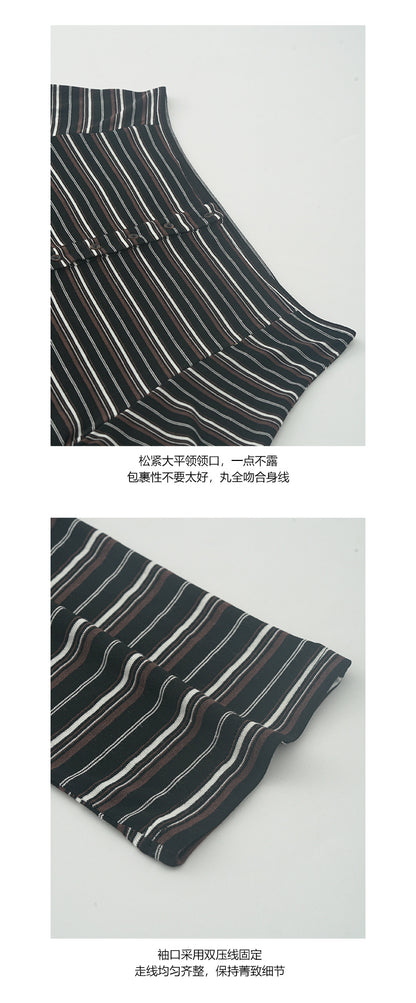 【H5114】實拍夏季條紋一字肩紐扣長袖T恤250317