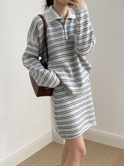 【YP6619】實拍復古條紋毛衣＋針織短裙(含羊毛6%)  套裝251023