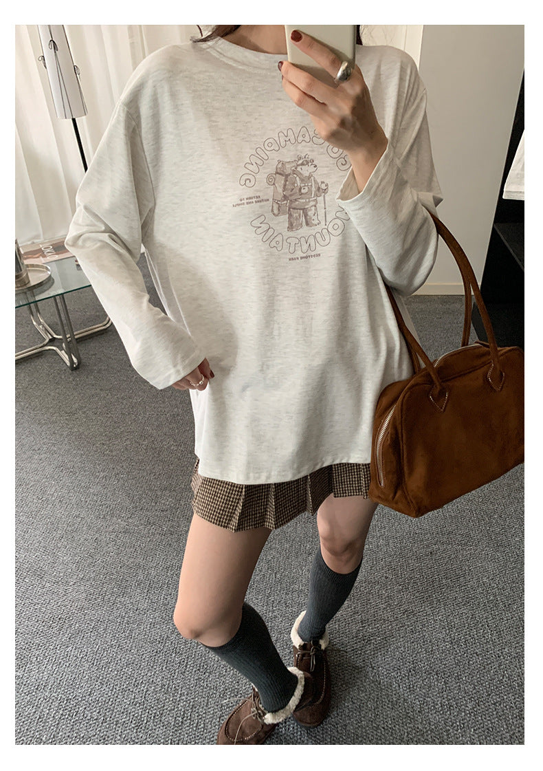 【H5486】實拍磨毛小熊印花長袖T恤251109