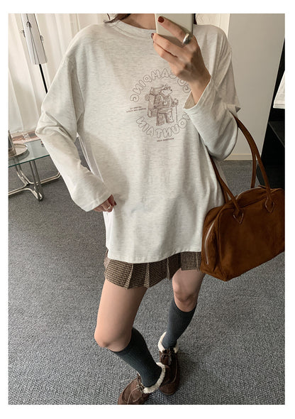 【H5486】實拍磨毛小熊印花長袖T恤251109