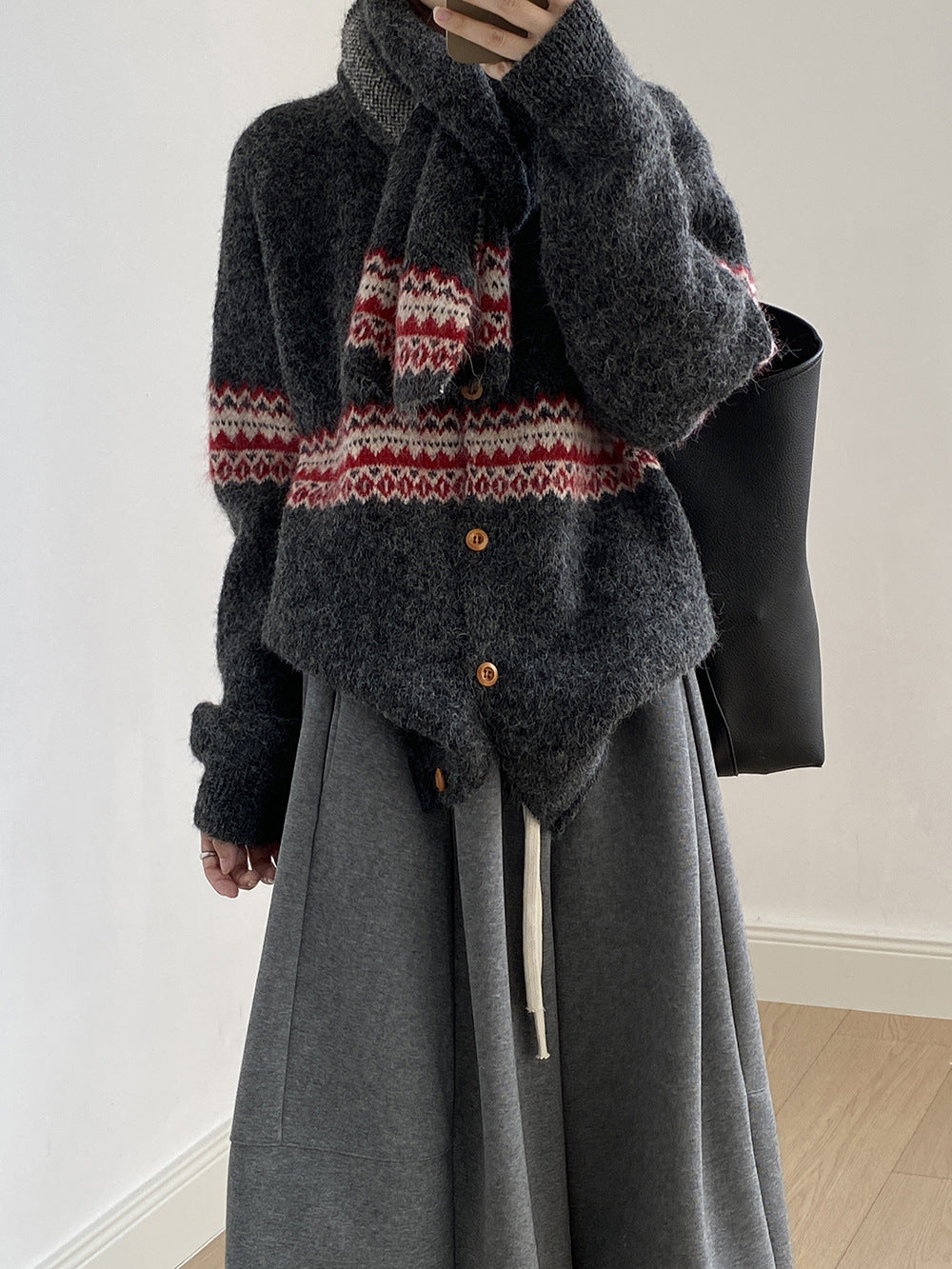 【YP6106】 實拍費爾島提花針織外套＋圍巾(含羊毛3%) 251023