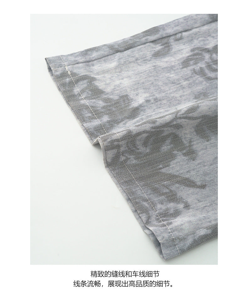 【H5289】實拍韓系復古印花高級感舒適闊腿褲（後鬆緊腰）250603
