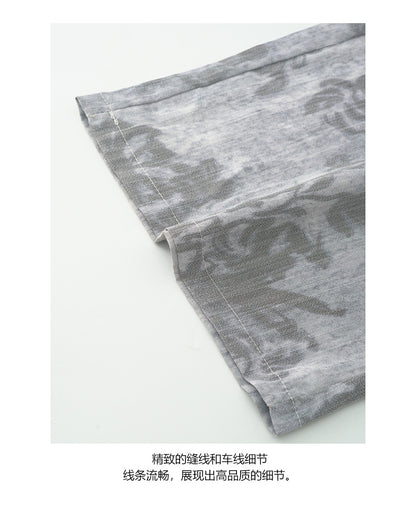 【H5289】實拍韓系復古印花高級感舒適闊腿褲（後鬆緊腰）250603