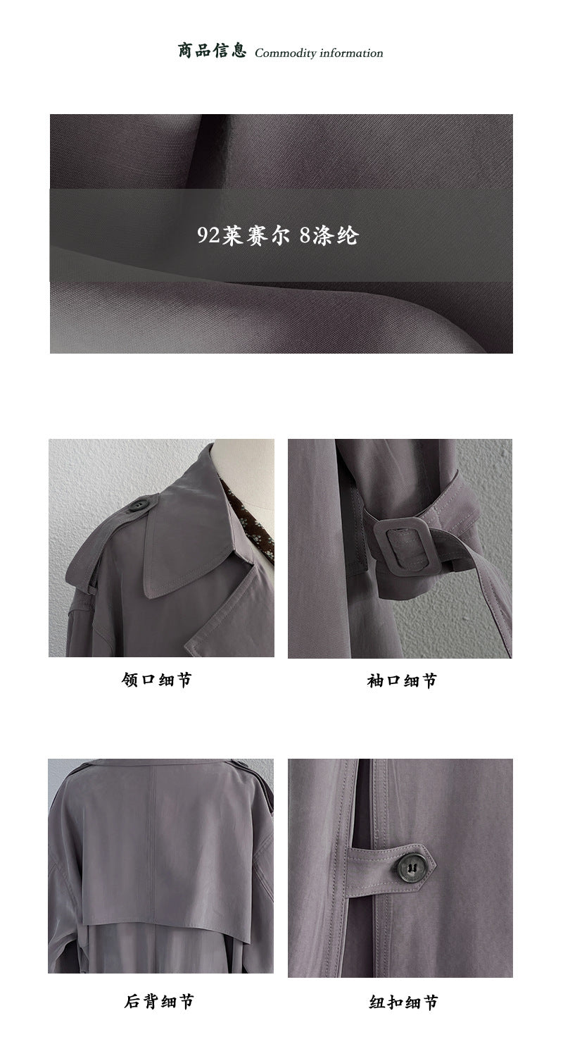 【cimz6515】高智感穿搭！韓版顯瘦垂墜感仿銅氨絲中長版風衣/外套260319
