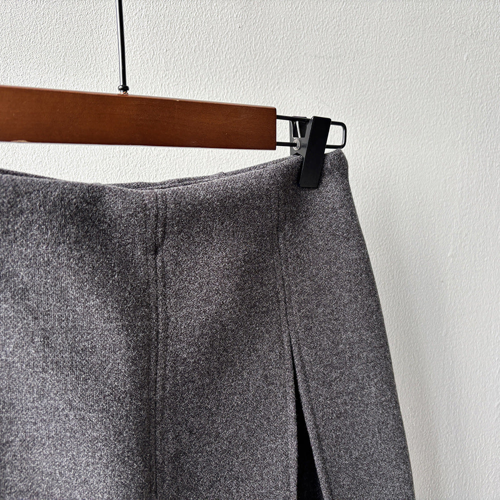 【Y82682】實拍冬季厚款毛呢高腰開叉裙褲 251106