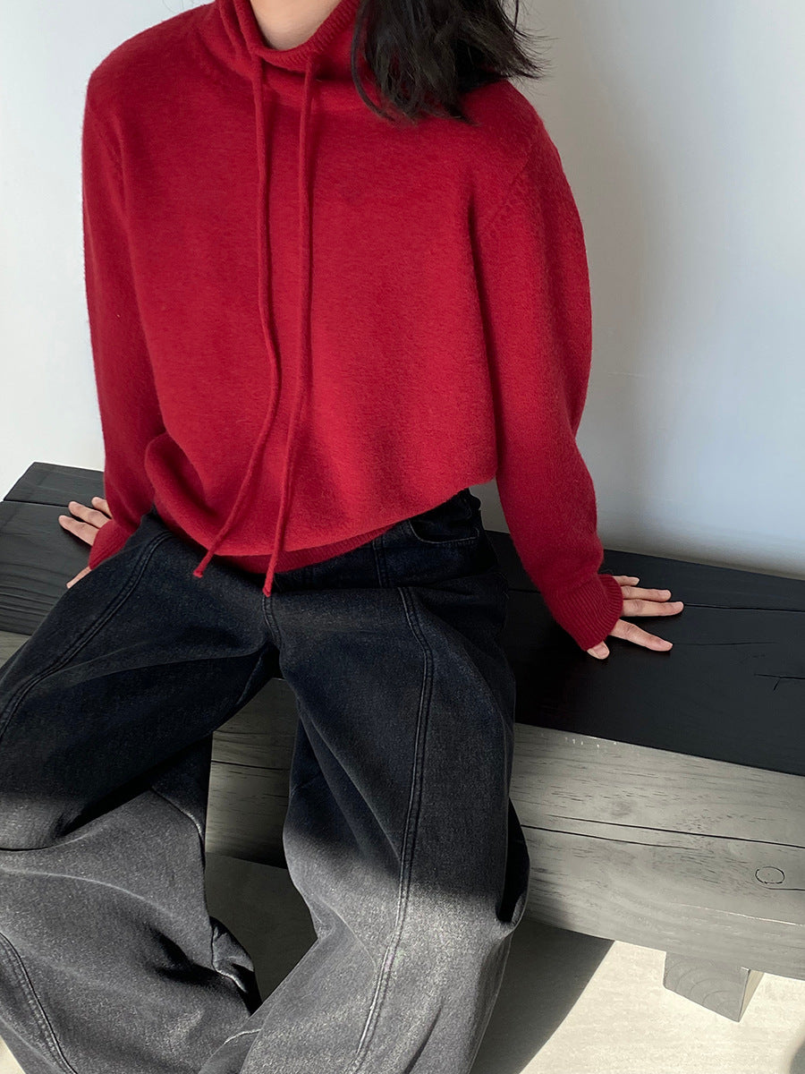 【cimz1374】實拍極簡淨色高領抽繩針織毛衣251120