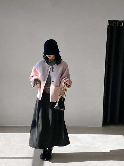 【cimz8538】實拍超美香芋色廓形厚款雙面羊毛外套大衣（羊毛100)251120