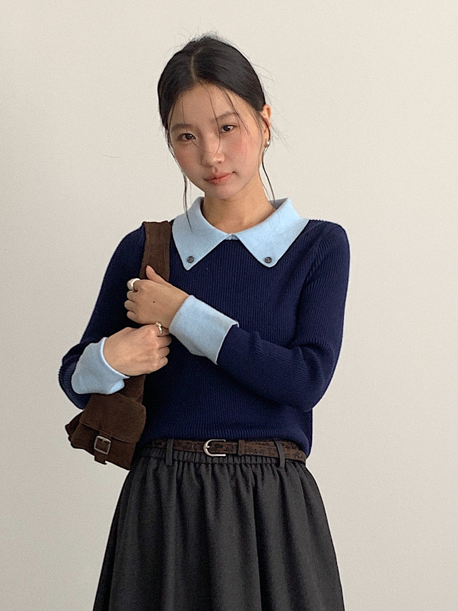 【LD11026】實拍絕美法式針織坑條假2件針織衫251124