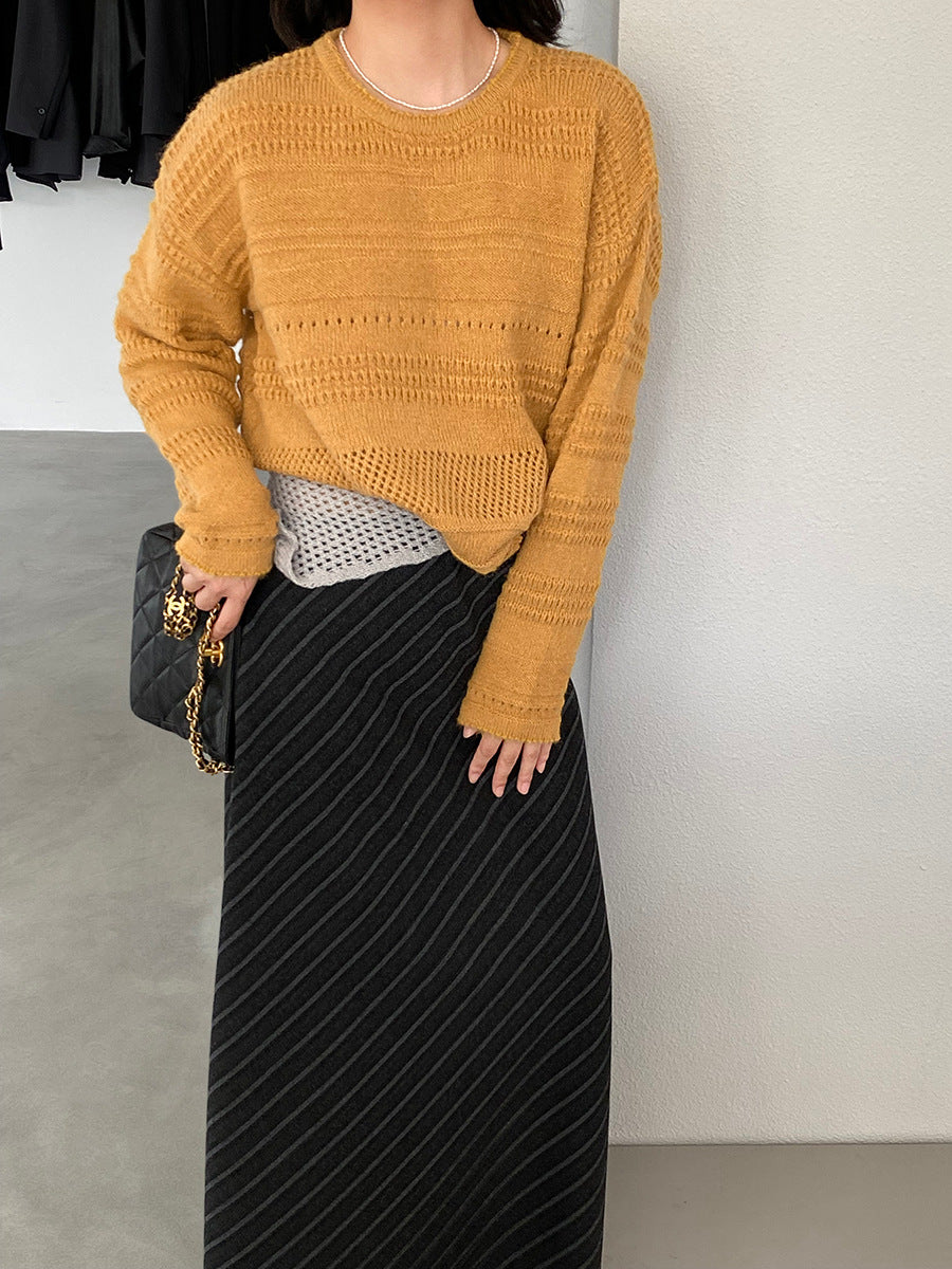 【cim1293】實拍氣質鏤空提花寬鬆慵懶針織衫(15羊毛)251030