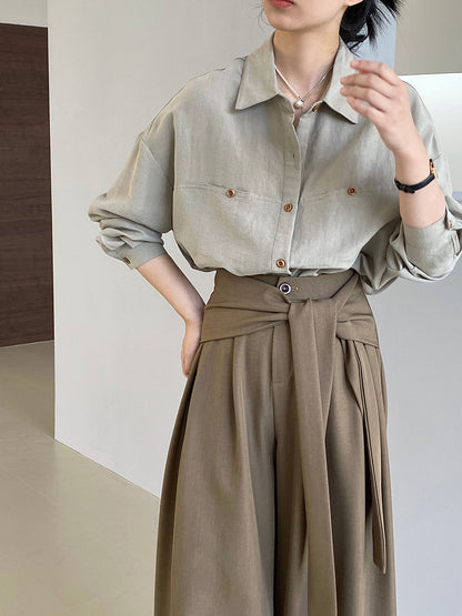 【cim6112】實拍韓國法式氣質天絲亞麻長袖襯衫251030