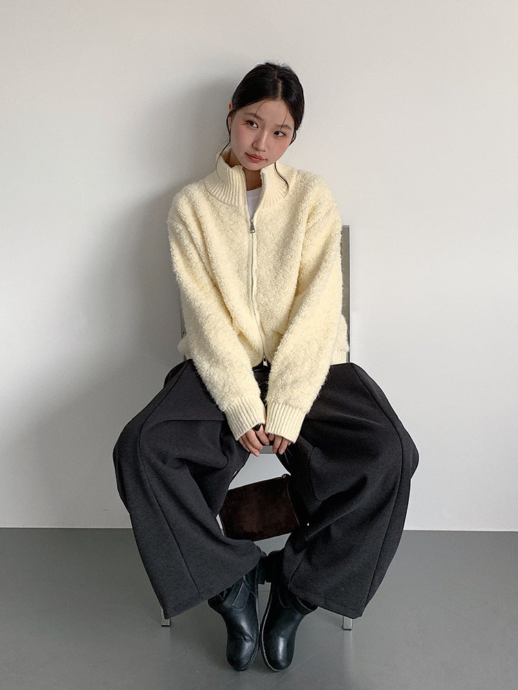 【LD11015】實拍雙頭拉鍊毛絨半高領加厚針織毛衣外套251110