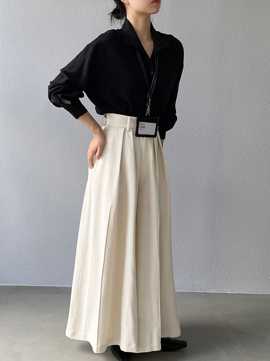 【cim1653】實拍秋日必備高腰壓褶大擺西裝褲251030